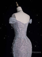 Modest Mermaid Off The Shoulder Sequin Long Prom Dress Formal Graduation Party Dress Evening Dress
