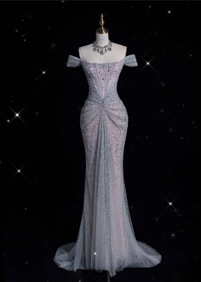 Modest Mermaid Off The Shoulder Sequin Long Prom Dress Formal Graduation Party Dress Evening Dress Main image