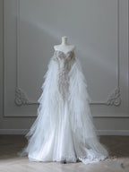 Modest Mermaid Off The Shoulder White Tulle Long Wedding Dress Brides Dress