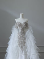 Modest Mermaid Off The Shoulder White Tulle Long Wedding Dress Brides Dress