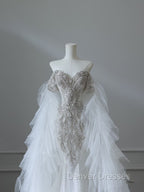 Modest Mermaid Off The Shoulder White Tulle Long Wedding Dress Brides Dress