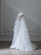 Modest Mermaid Off The Shoulder White Tulle Long Wedding Dress Brides Dress