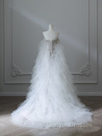 Modest Mermaid Off The Shoulder White Tulle Long Wedding Dress Brides Dress Ss3843