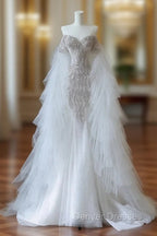 Modest Mermaid Off The Shoulder White Tulle Long Wedding Dress Brides Dress Ss3843