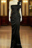 Modest Mermaid One Shoulder Black Satin Long Prom Dress Party Dress
