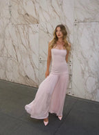 Modest Mermaid Pink Long Prom Dress Formal Graduation Party Dress Evening Dress