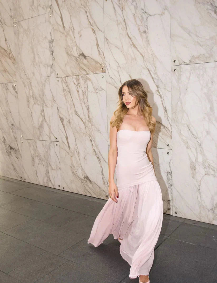 Modest Mermaid Pink Long Prom Dress Formal Graduation Party Dress Evening Dress