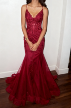 Modest Mermaid Spaghetti Straps Burgundy Sequin Formal Gown 23Rd Birthday Dress Prom Dress 20Th Birthday Outfits