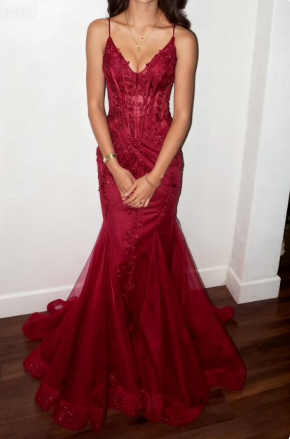 Modest Mermaid Spaghetti Straps Burgundy Sequin Formal Gown 23Rd Birthday Dress Prom Dress 20Th Birthday Outfits