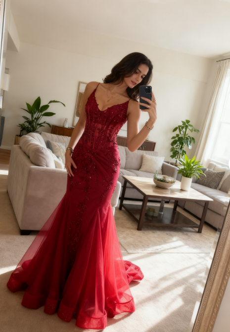 Modest Mermaid Spaghetti Straps Burgundy Sequin Formal Gown 23Rd Birthday Dress Prom Dress 20Th Birthday Outfits