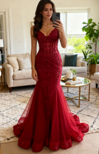 Modest Mermaid Spaghetti Straps Burgundy Sequin Formal Gown 23Rd Birthday Dress Prom Dress 20Th Birthday Outfits