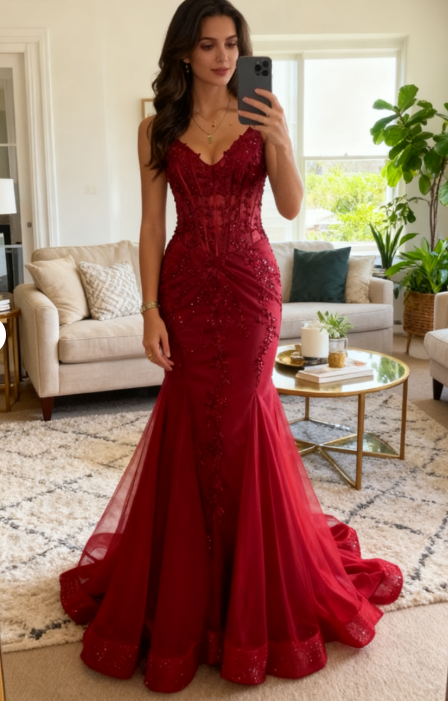 Modest Mermaid Spaghetti Straps Burgundy Sequin Formal Gown 23Rd Birthday Dress Prom Dress 20Th Birthday Outfits