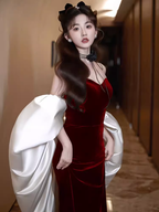 Modest Mermaid Strapless Burgundy Long Prom Dress