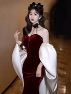 Modest Mermaid Strapless Burgundy Long Prom Dress