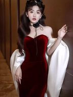 Modest Mermaid Strapless Burgundy Long Prom Dress