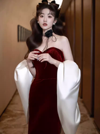 Modest Mermaid Strapless Burgundy Long Prom Dress