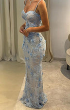 Modest Mermaid Spaghetti Straps Light Sky Blue Long Prom Dress Party Dress 21St Birthday Outfits Graduation Dress