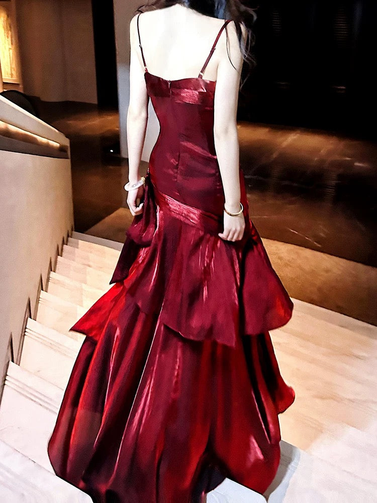 Modest Mermaid Spaghetti Straps Long Prom Dress Birthday Party Dress Evening Gowns