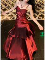 Modest Mermaid Spaghetti Straps Long Prom Dress Birthday Party Dress Evening Gowns