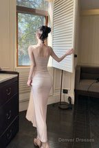 Modest Mermaid Spaghetti Straps Pink Ankle Length Evening Dress Prom Dresses