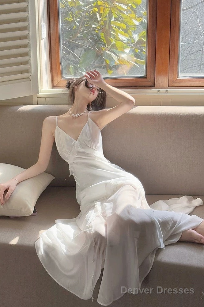 Modest Mermaid Spaghetti Straps White Long Evening Dress Prom Dresses Secondary image