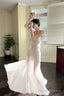 Modest Mermaid Spaghetti Straps White Long Evening Dress Prom Dresses