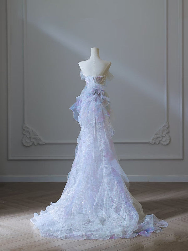 Modest Mermaid Strapless Tulle Flowers Evening Dress Long Prom Dress Secondary image