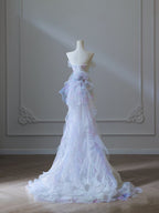 Modest Mermaid Strapless Tulle Flowers Evening Dress Long Prom Dress