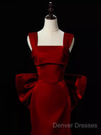 Modest Mermaid Straps Long Sleeveless Red Prom Dress