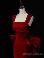 Modest Mermaid Straps Long Sleeveless Red Prom Dress