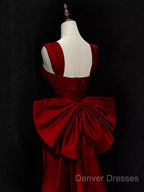 Modest Mermaid Straps Long Sleeveless Red Prom Dress