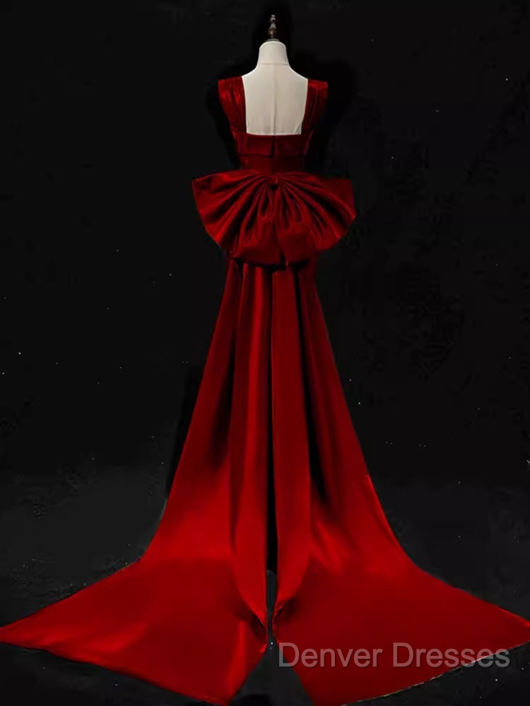 Modest Mermaid Straps Long Sleeveless Red Prom Dress