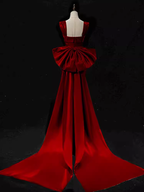 Modest Mermaid Straps Long Sleeveless Red Prom Dress