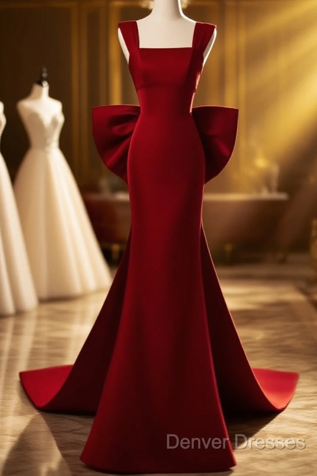 Modest Mermaid Straps Long Sleeveless Red Prom Dress Main image