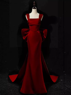 Modest Mermaid Straps Long Sleeveless Red Prom Dress