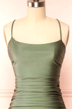 Modest Mermaid Straps Sage Green Slit Long Prom Dress
