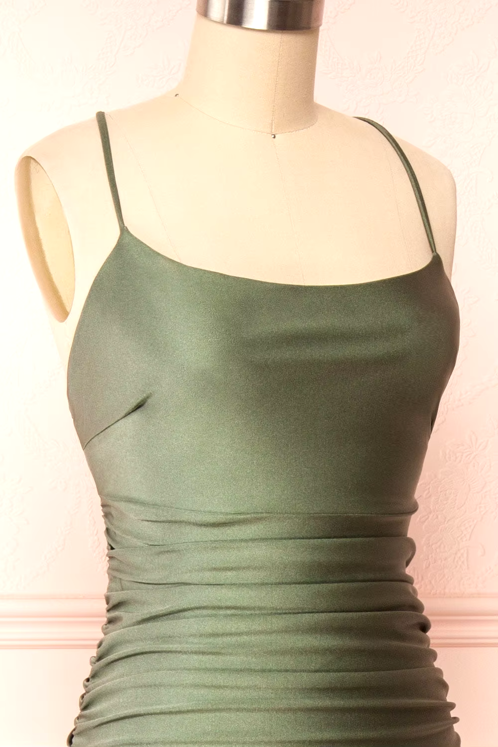 Modest Mermaid Straps Sage Green Slit Long Prom Dress