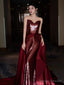 Modest Mermaid Sweetheart Burgundy Floor Length Evening Dress Sequin Prom Dresses
