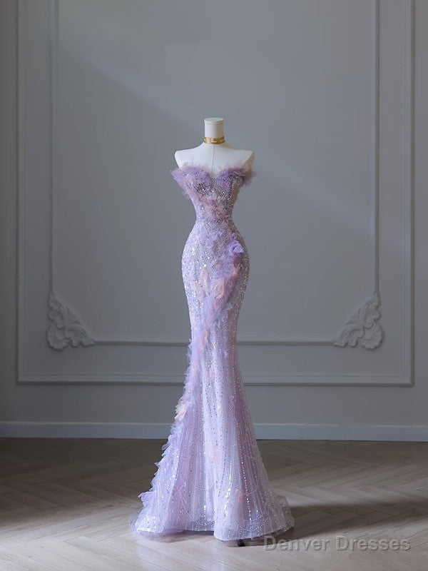 Modest Mermaid Sweetheart Lilac Tulle Sequin Flowers Evening Dress Prom Dresses Secondary image