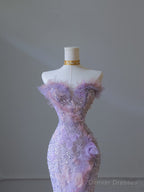 Modest Mermaid Sweetheart Lilac Tulle Sequin Flowers Evening Dress Prom Dresses