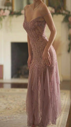 Modest Mermaid V Neckline Pink Chiffon Ruffles Long Party Dress Prom Dress