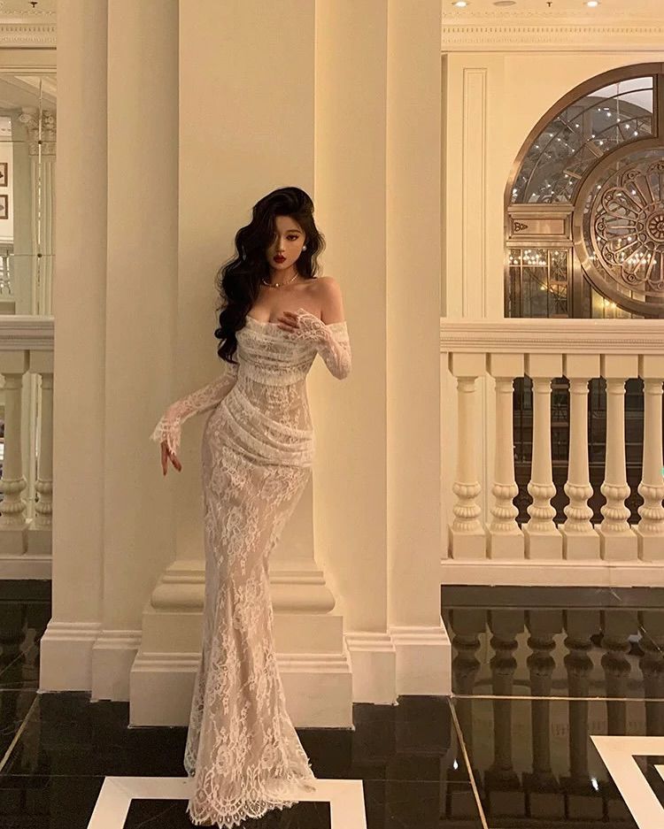 Modest Off The Shoulder Lace Mermaid Long Prom Dress Formal Party Gown For Women Secondary image