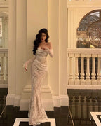 Modest Off The Shoulder Lace Mermaid Long Prom Dress Formal Party Gown For Women