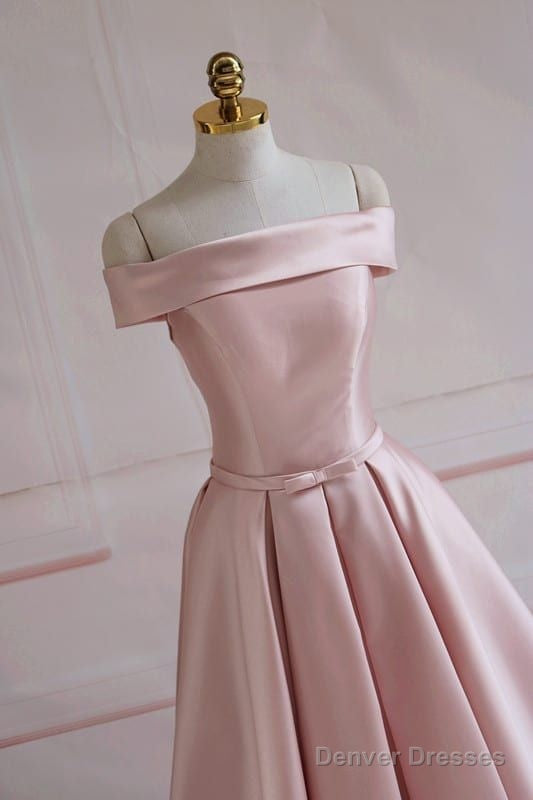 Modest Pink Satin Off The Shoulder Long Bridesmaid Dress Prom Dresses Secondary image