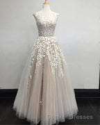 Modest Prom Dress Tulle Cap Sleeves Lace Embroidery