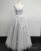 Modest Prom Dress Tulle Cap Sleeves Lace Embroidery