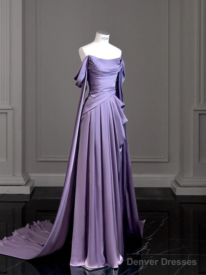 Modest Purple Satin Long Prom Dress,Purple Evening Dress Secondary image