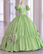 Modest Sage Satin Ball Gown Dress With Bow