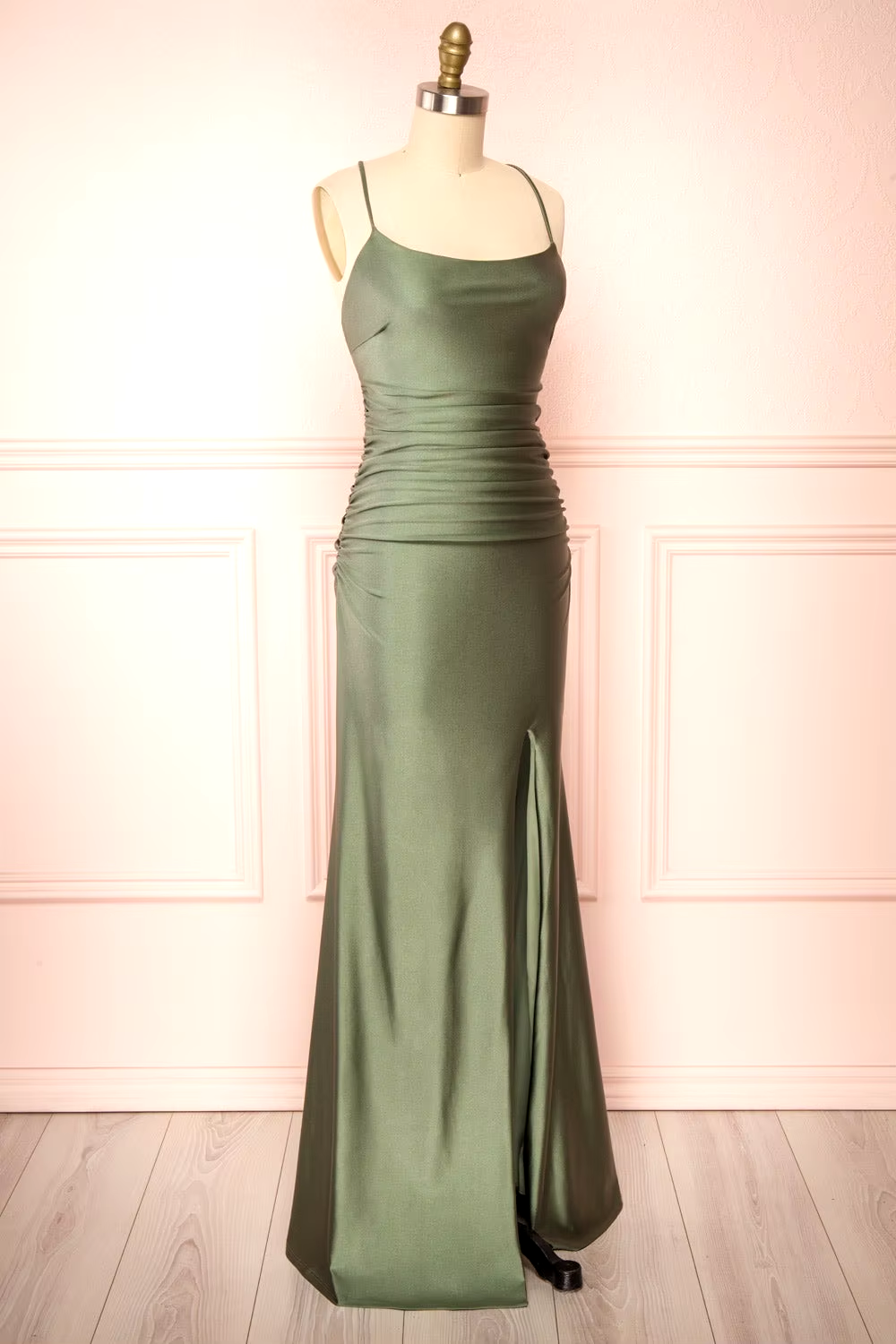 Modest Sheath Olive Green Backless Long Prom Dress Formal Graduation Party Dress Evening Dress Secondary image