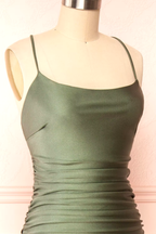 Modest Sheath Olive Green Backless Long Prom Dress Formal Graduation Party Dress Evening Dress